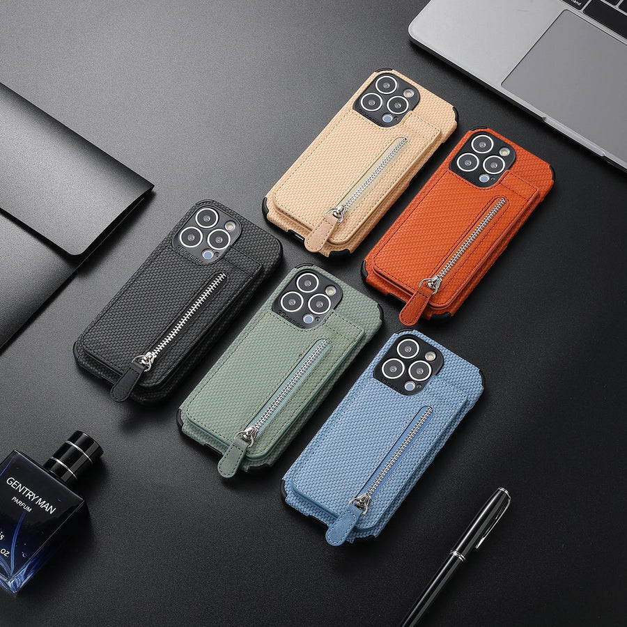 Zipper Cards Wallet Leather Phone Case For iPhone