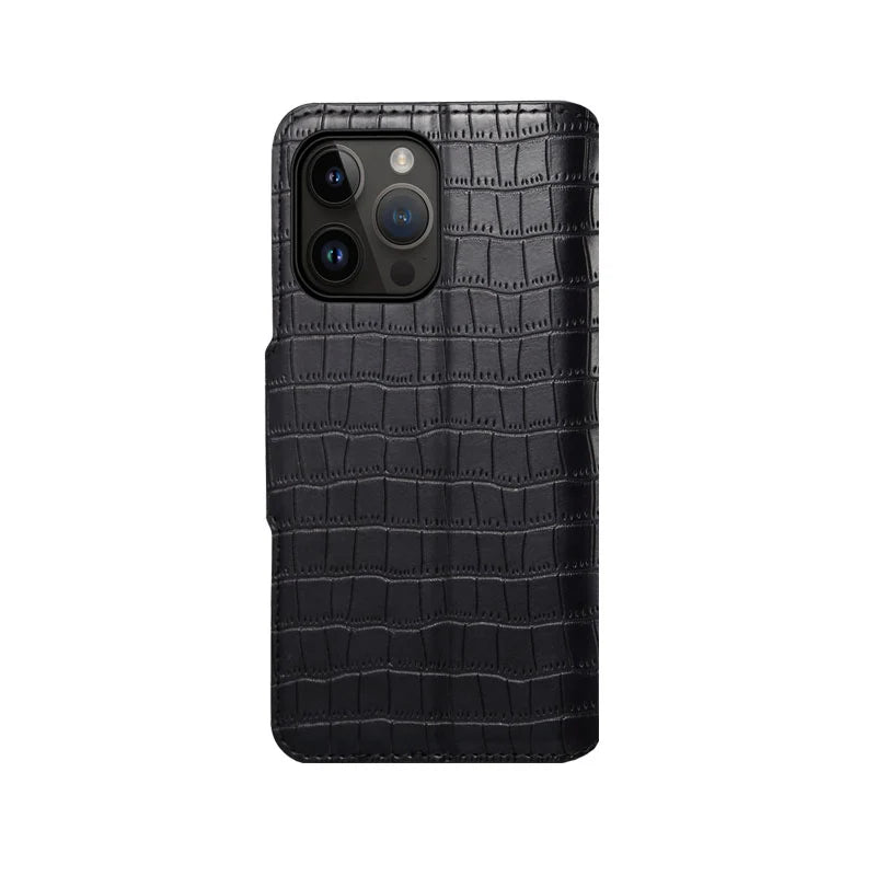 Alligator Print Phone Case With Wallet And Strap For iPhone Brown-644008992020