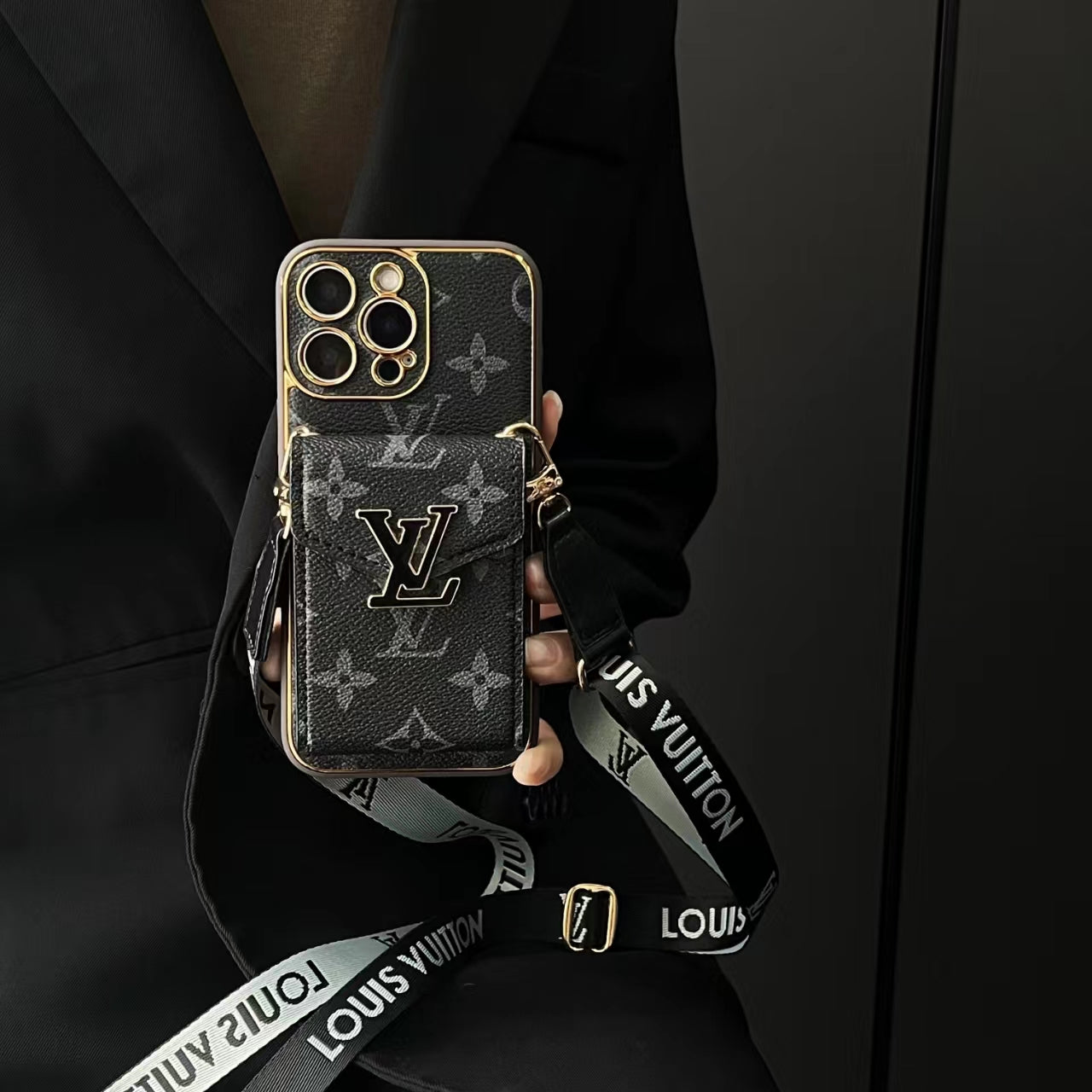 🔥 Full Cover Shockproof Leather Case with Wallet and Strap Phone Case Monogram iPhone Case