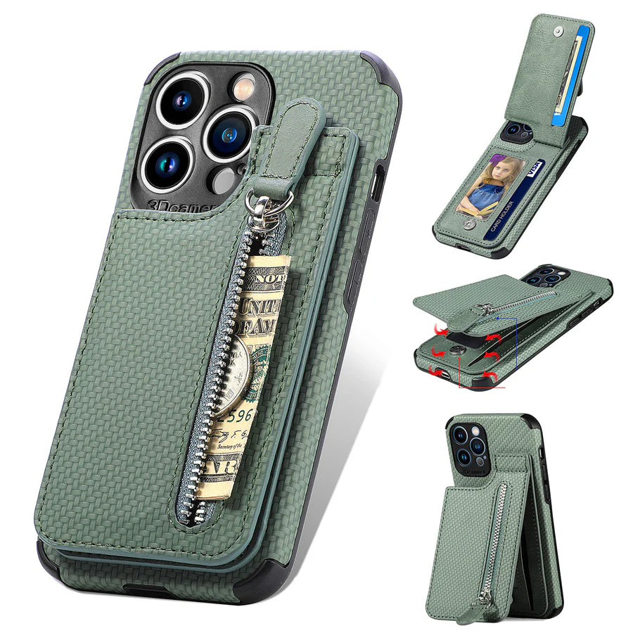 Zipper Cards Wallet Leather Phone Case For iPhone