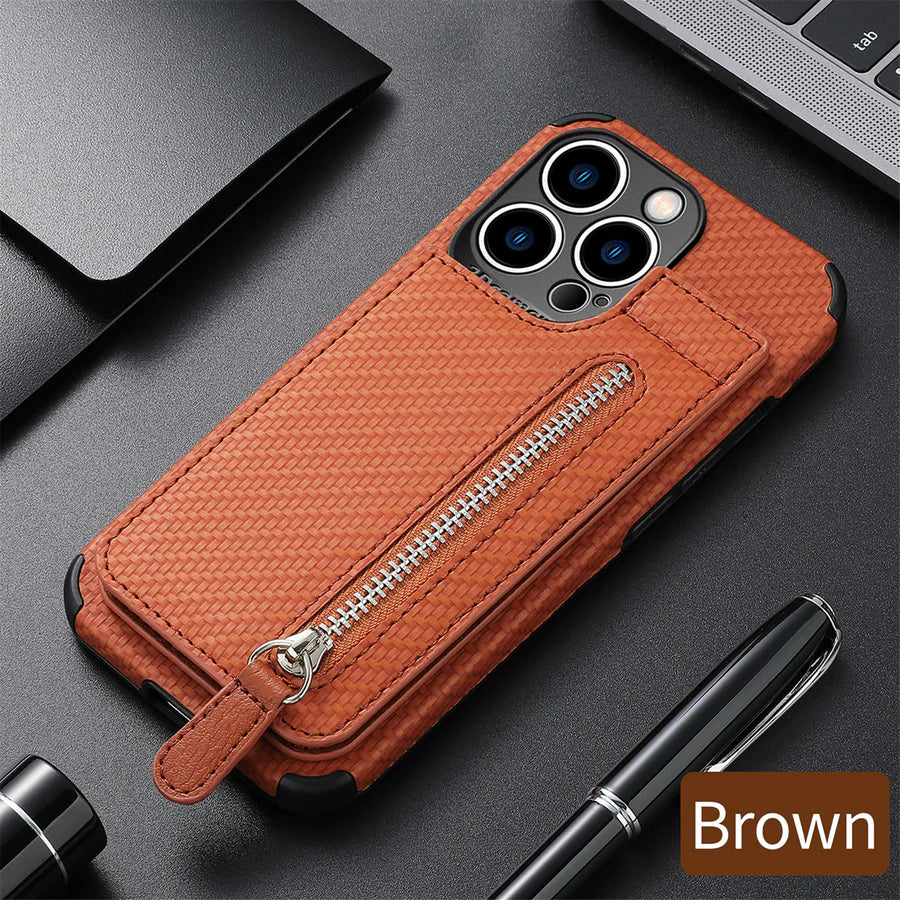 Zipper Cards Wallet Leather Phone Case For iPhone